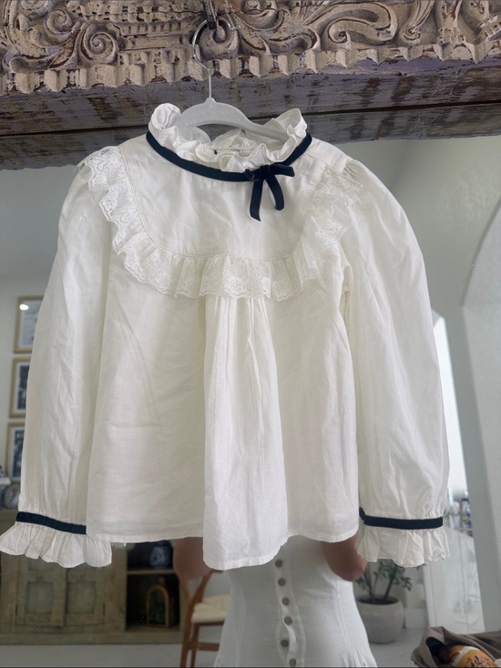Janie and Jack Other - Janie and Jack White Ruffle Lace Blouse with Black Valvet Ribbon